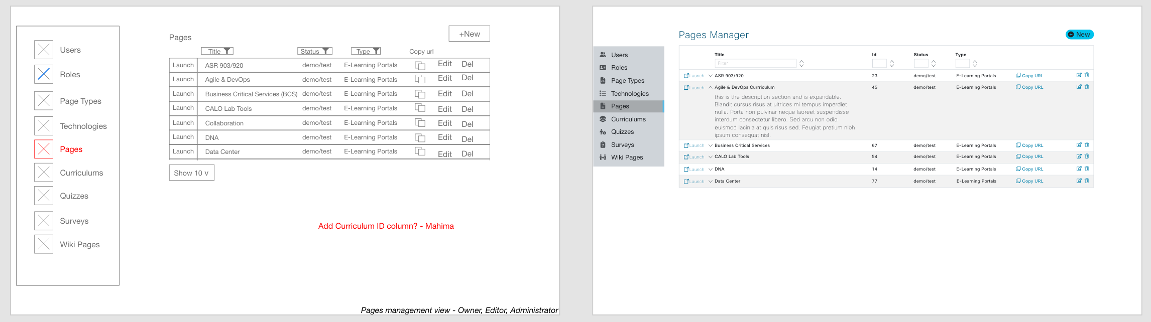 Wireframes before and after comparison